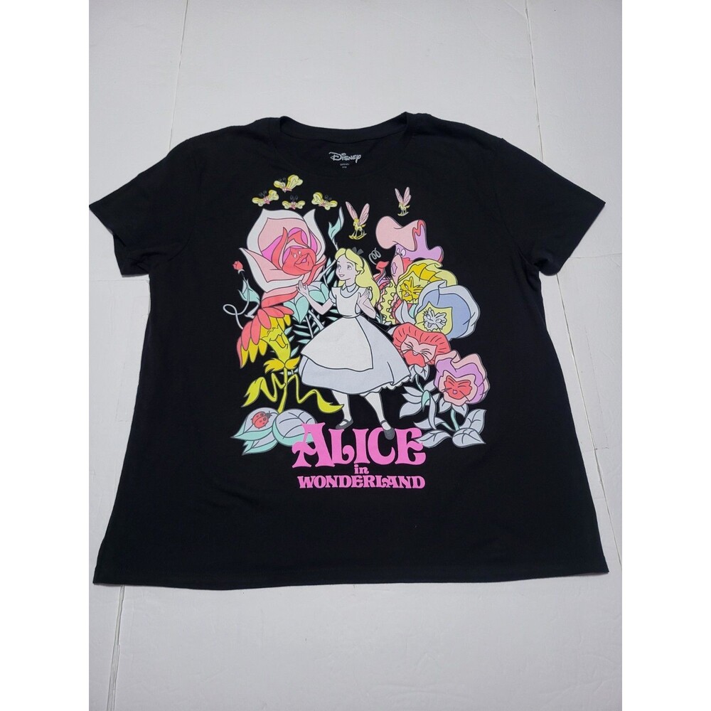 (#20)Disney Alice in Wonderland T-Shirt Women XXL Black Short Sleeve Psychedelic